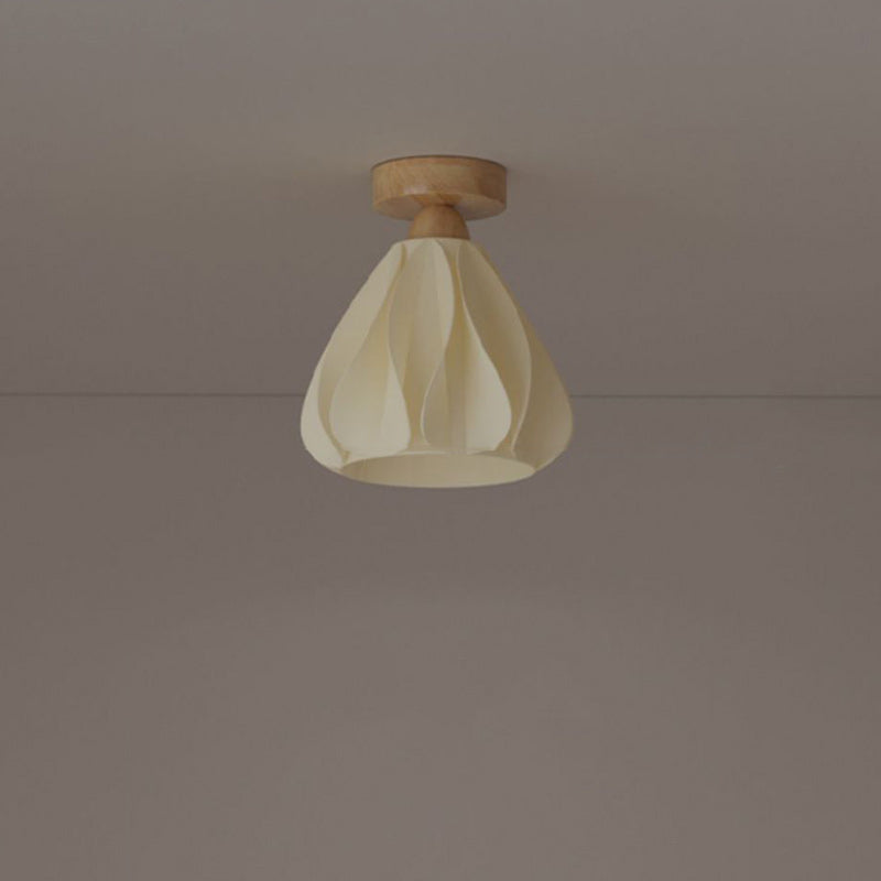 Contemporary Nordic Petal Skirt Wood PLA 1-Light Semi-Flush Mount Ceiling Light For Hallway