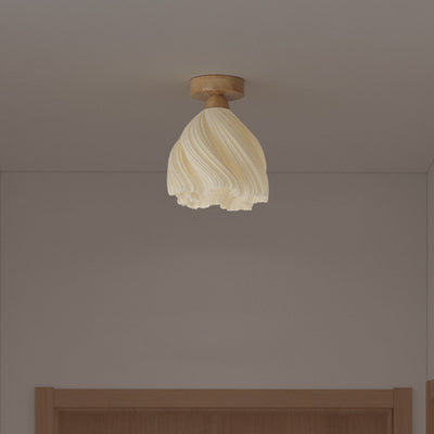 Contemporary Nordic Petal Skirt Wood PLA 1-Light Semi-Flush Mount Ceiling Light For Hallway