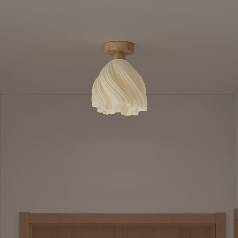 Contemporary Nordic Petal Skirt Wood PLA 1-Light Semi-Flush Mount Ceiling Light For Hallway