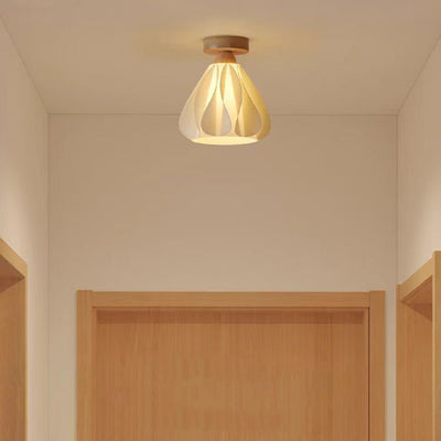 Contemporary Nordic Petal Skirt Wood PLA 1-Light Semi-Flush Mount Ceiling Light For Hallway