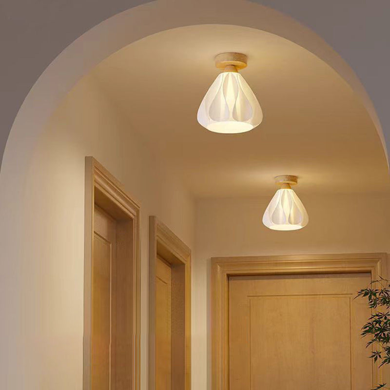 Contemporary Nordic Petal Skirt Wood PLA 1-Light Semi-Flush Mount Ceiling Light For Hallway