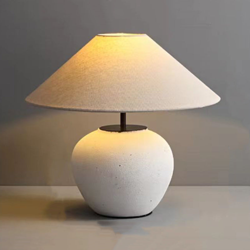 Traditional Japanese Fabric Ceramic Pot Conic 1-Light Table Lamp For Bedside