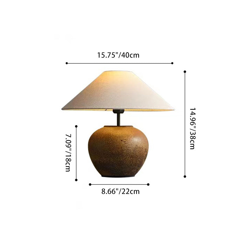 Traditional Japanese Fabric Ceramic Pot Conic 1-Light Table Lamp For Bedside