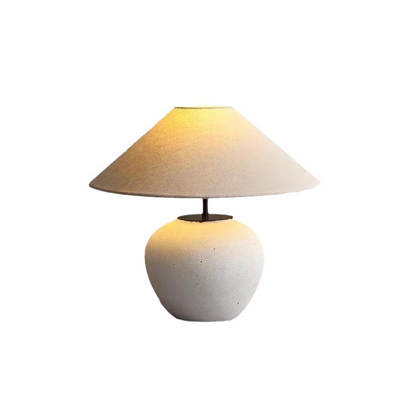 Traditional Japanese Fabric Ceramic Pot Conic 1-Light Table Lamp For Bedside