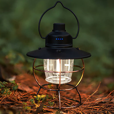 Contemporary Retro Rechargeable Waterproof Lantern Iron ABS PC LED Outdoor Light For Garden