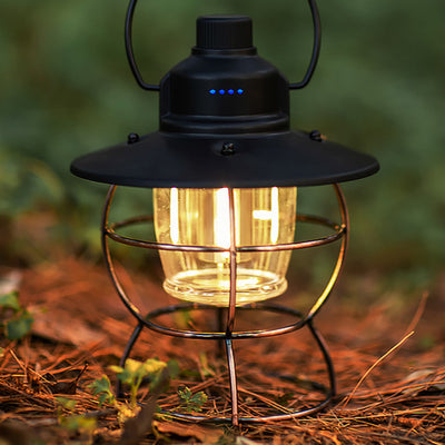 Contemporary Retro Rechargeable Waterproof Lantern Iron ABS PC LED Outdoor Light For Garden