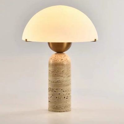 Contemporary Scandinavian Travertine Marble Glass Resin Dome Cylinder 1-Light Table Lamp For Bedside