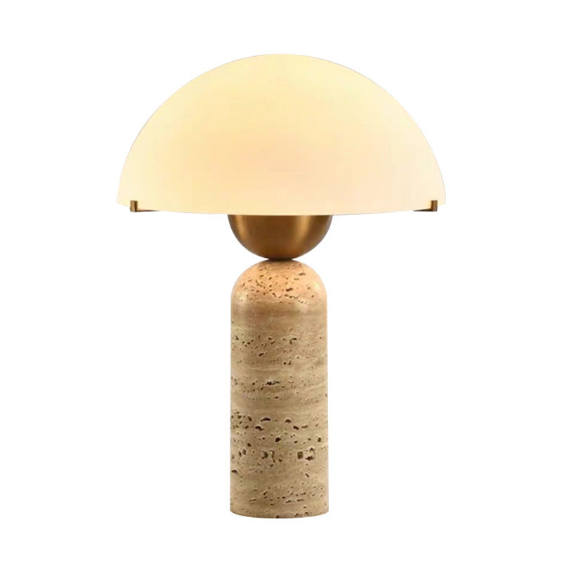 Contemporary Scandinavian Travertine Marble Glass Resin Dome Cylinder 1-Light Table Lamp For Bedside