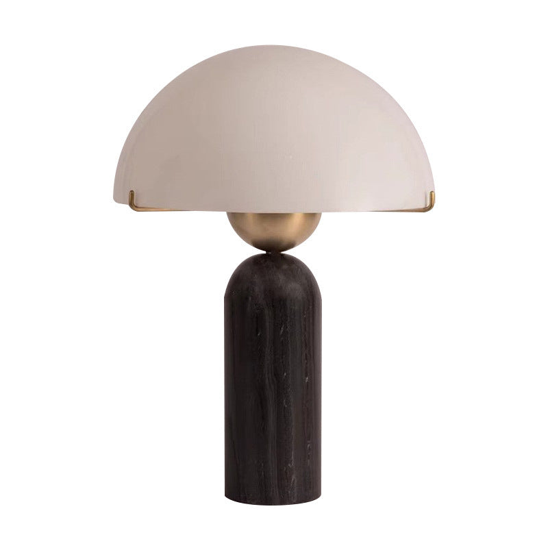 Contemporary Scandinavian Travertine Marble Glass Resin Dome Cylinder 1-Light Table Lamp For Bedside