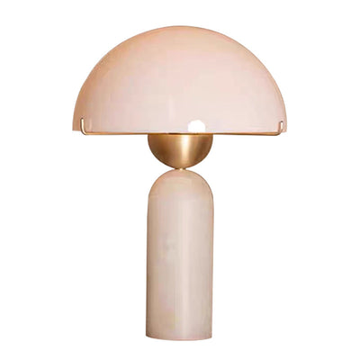 Contemporary Scandinavian Travertine Marble Glass Resin Dome Cylinder 1-Light Table Lamp For Bedside