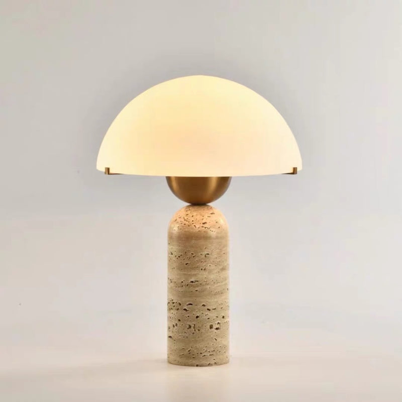 Contemporary Scandinavian Travertine Marble Glass Resin Dome Cylinder 1-Light Table Lamp For Bedside