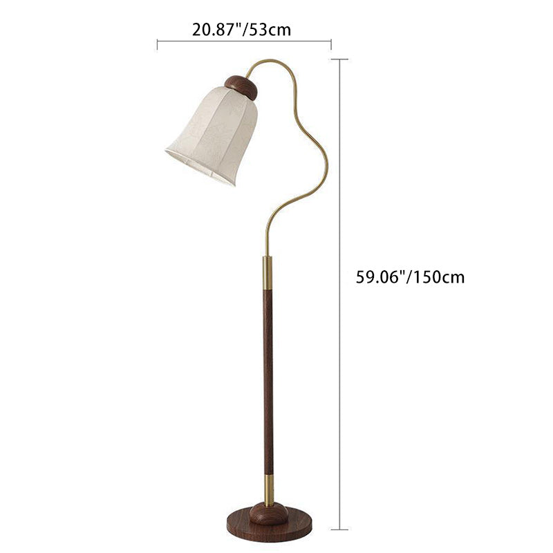 Traditional French Bell Printed Metal Fabric 1-Light Standing Floor Lamp For Living Room