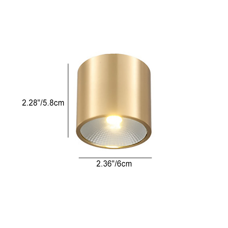 Contemporary Nordic Brass Cylinder Spotlight LED Flush Mount Ceiling Light For Hallway