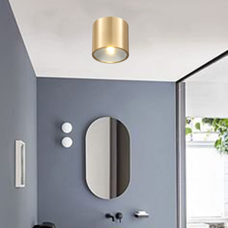 Contemporary Nordic Brass Cylinder Spotlight LED Flush Mount Ceiling Light For Hallway