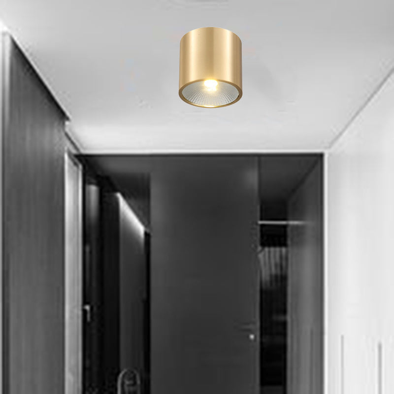 Contemporary Nordic Brass Cylinder Spotlight LED Flush Mount Ceiling Light For Hallway