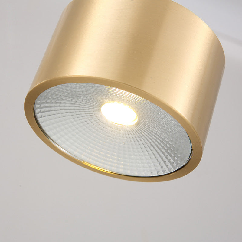 Contemporary Nordic Brass Cylinder Spotlight LED Flush Mount Ceiling Light For Hallway