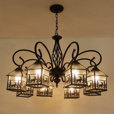 Traditional Farmhouse Iron Glass Deer House 3/5/6/8/9/13 Light Chandeliers For Living Room