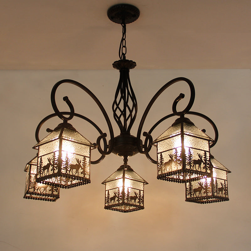 Traditional Farmhouse Iron Glass Deer House 3/5/6/8/9/13 Light Chandeliers For Living Room