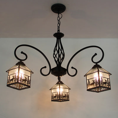 Traditional Farmhouse Iron Glass Deer House 3/5/6/8/9/13 Light Chandeliers For Living Room