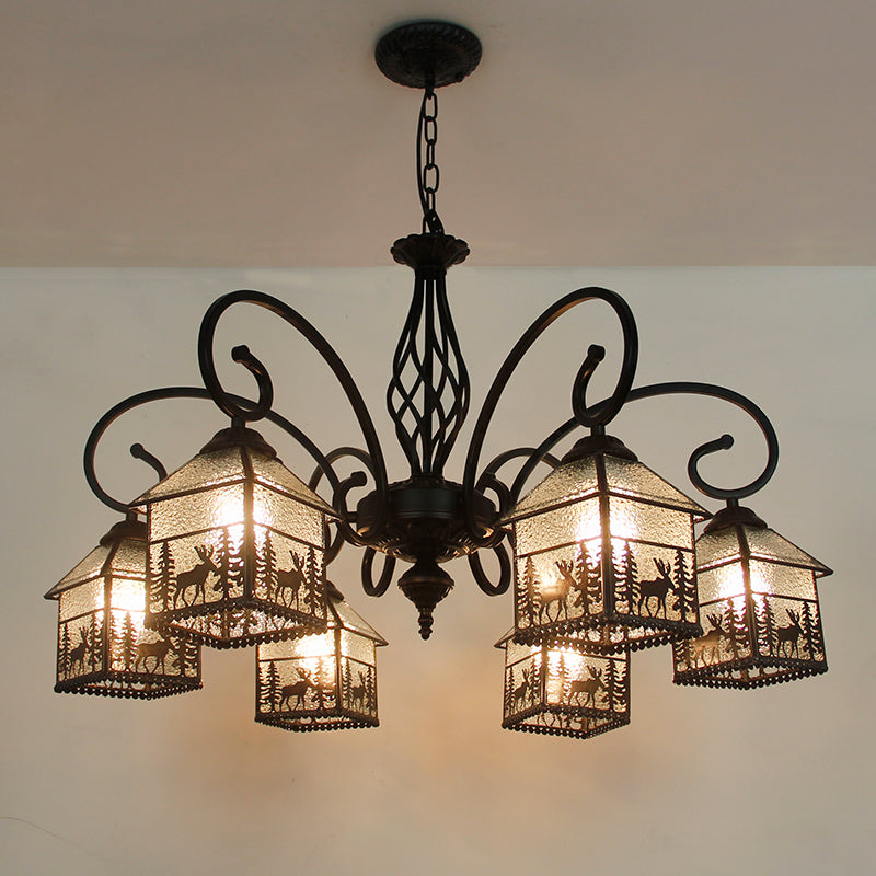 Traditional Farmhouse Iron Glass Deer House 3/5/6/8/9/13 Light Chandeliers For Living Room