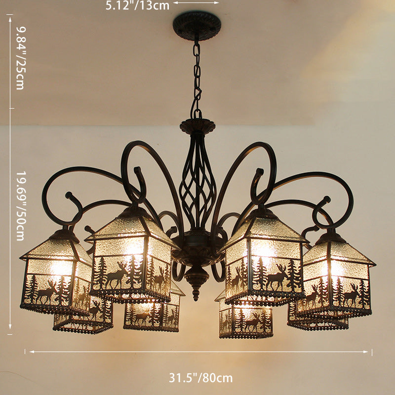 Traditional Farmhouse Iron Glass Deer House 3/5/6/8/9/13 Light Chandeliers For Living Room