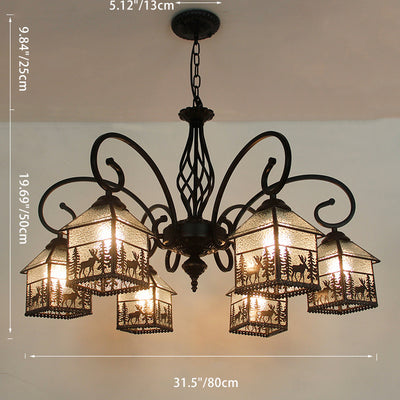 Traditional Farmhouse Iron Glass Deer House 3/5/6/8/9/13 Light Chandeliers For Living Room