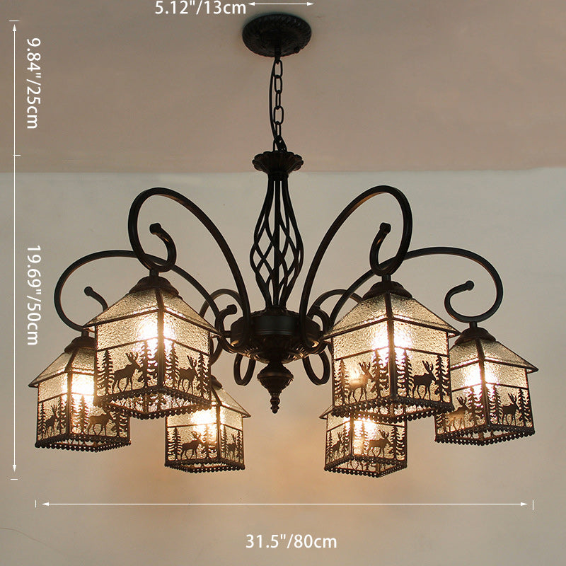 Traditional Farmhouse Iron Glass Deer House 3/5/6/8/9/13 Light Chandeliers For Living Room