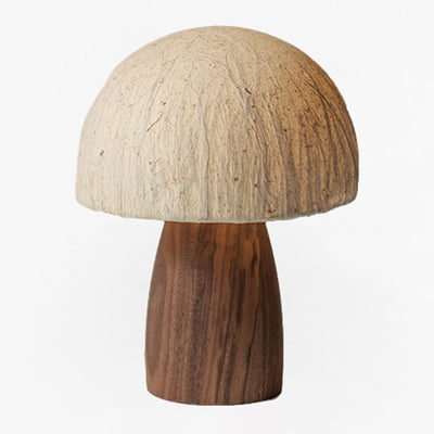 Traditional Japanese Paper Wood Mushroom Dome Texture 1-Light Table Lamp For Bedside