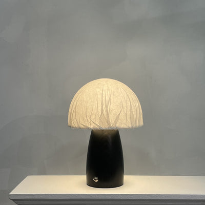 Traditional Japanese Paper Wood Mushroom Dome Texture 1-Light Table Lamp For Bedside