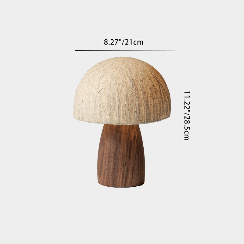 Traditional Japanese Paper Wood Mushroom Dome Texture 1-Light Table Lamp For Bedside