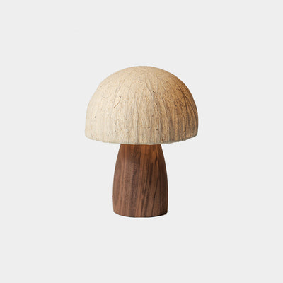 Traditional Japanese Paper Wood Mushroom Dome Texture 1-Light Table Lamp For Bedside