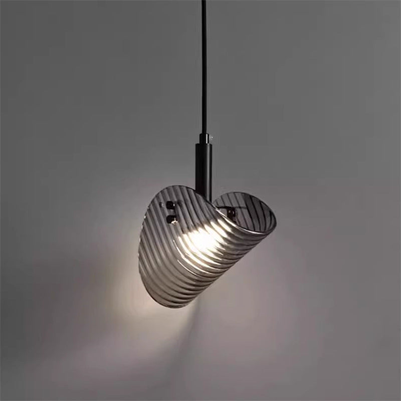 Contemporary Scandinavian Curved Striped Glass Hardware LED Pendant Light For Bedside