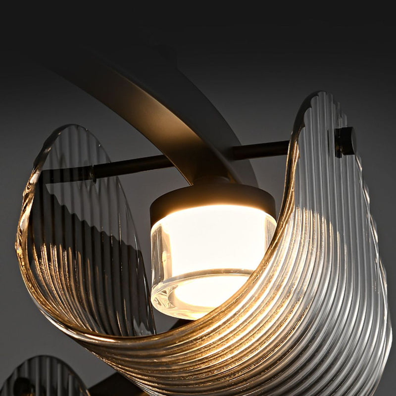 Contemporary Scandinavian Curved Striped Glass Hardware LED Pendant Light For Bedside