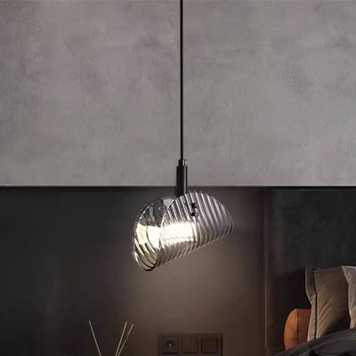 Contemporary Scandinavian Curved Striped Glass Hardware LED Pendant Light For Bedside