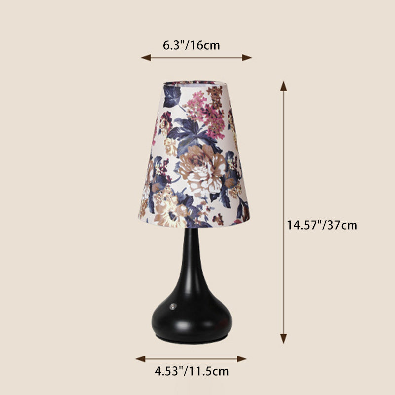 Traditional French Cylinder Floral Gourd Rechargeable Fabric Iron 1-Light Table Lamp Night Light For Bedside