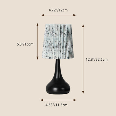 Traditional French Cylinder Floral Gourd Rechargeable Fabric Iron 1-Light Table Lamp Night Light For Bedside