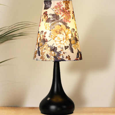 Traditional French Cylinder Floral Gourd Rechargeable Fabric Iron 1-Light Table Lamp Night Light For Bedside