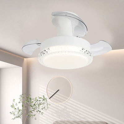 Contemporary Nordic Iron Acrylic ABS Round Texture LED Semi-Flush Mount Ceiling Fan Light For Living Room