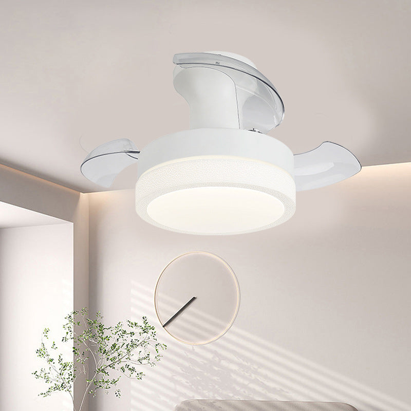 Contemporary Nordic Iron Acrylic ABS Round Texture LED Semi-Flush Mount Ceiling Fan Light For Living Room