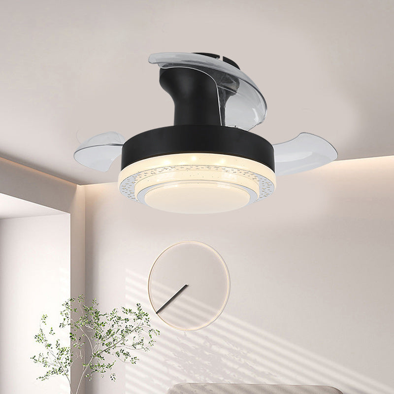 Contemporary Nordic Iron Acrylic ABS Round Texture LED Semi-Flush Mount Ceiling Fan Light For Living Room