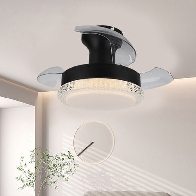 Contemporary Nordic Iron Acrylic ABS Round Texture LED Semi-Flush Mount Ceiling Fan Light For Living Room