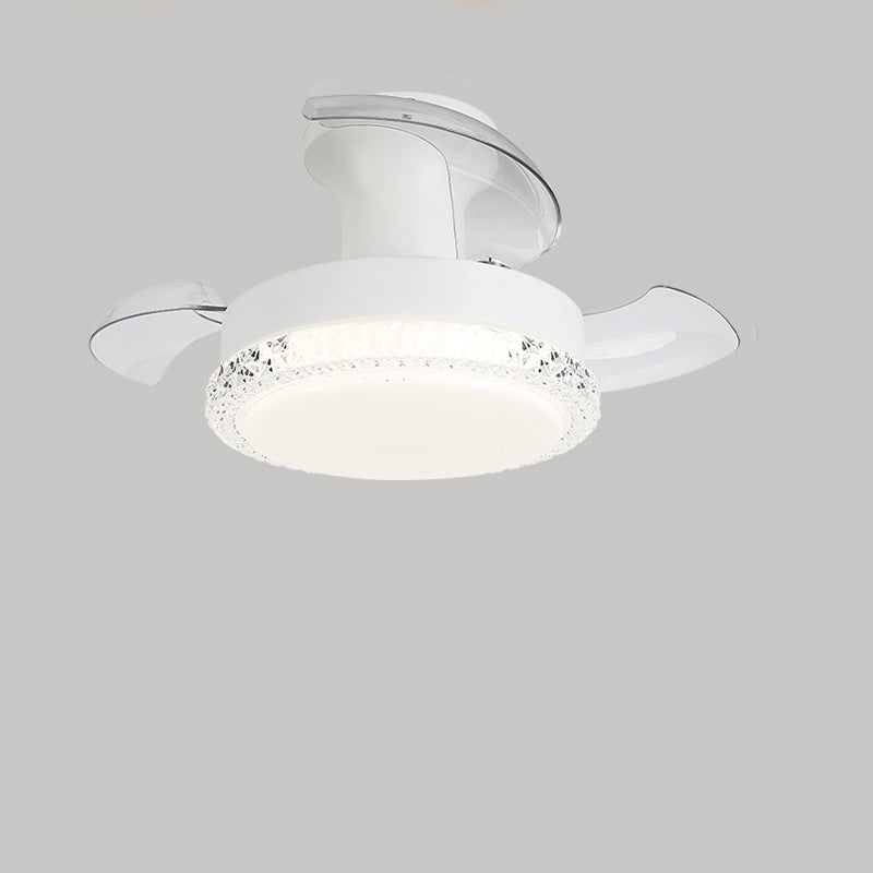 Contemporary Nordic Iron Acrylic ABS Round Texture LED Semi-Flush Mount Ceiling Fan Light For Living Room