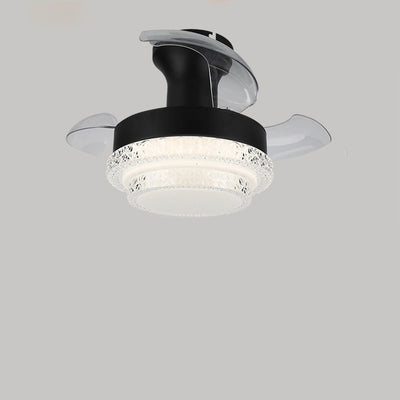 Contemporary Nordic Iron Acrylic ABS Round Texture LED Semi-Flush Mount Ceiling Fan Light For Living Room