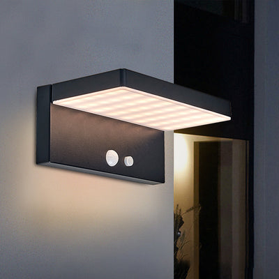 Modern Minimalist Solar Waterproof Rectangular Aluminum PC LED Wall Sconce Lamp For Outdoor Patio