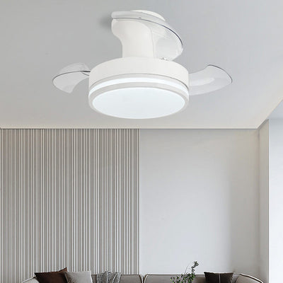 Contemporary Nordic Iron Acrylic ABS Round Stripe LED Semi-Flush Mount Ceiling Fan Light For Living Room