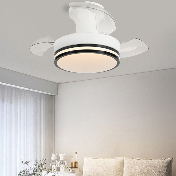 Contemporary Nordic Iron Acrylic ABS Round Stripe LED Semi-Flush Mount Ceiling Fan Light For Living Room