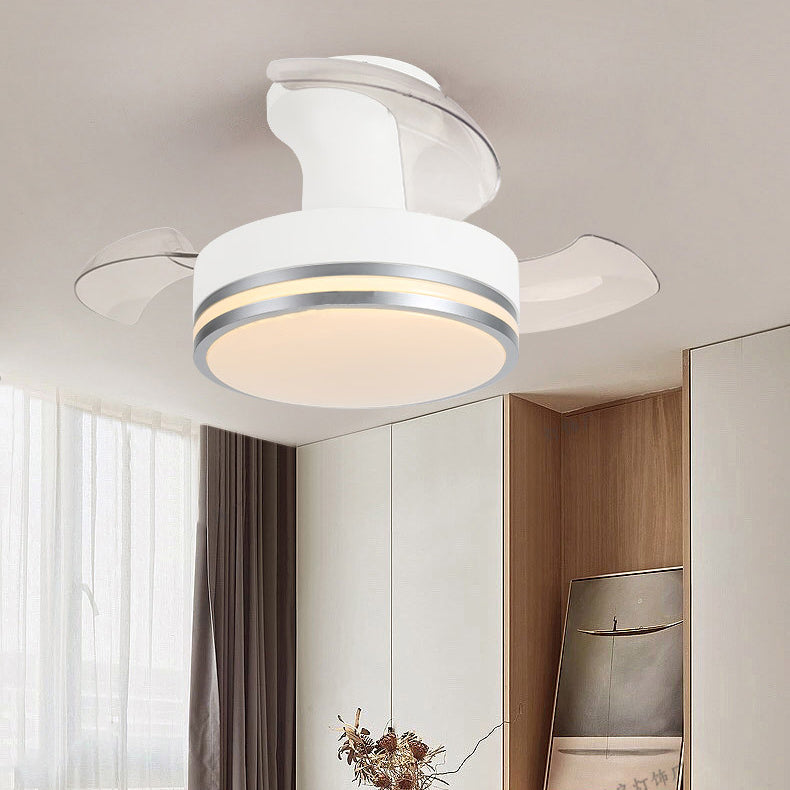 Contemporary Nordic Iron Acrylic ABS Round Stripe LED Semi-Flush Mount Ceiling Fan Light For Living Room