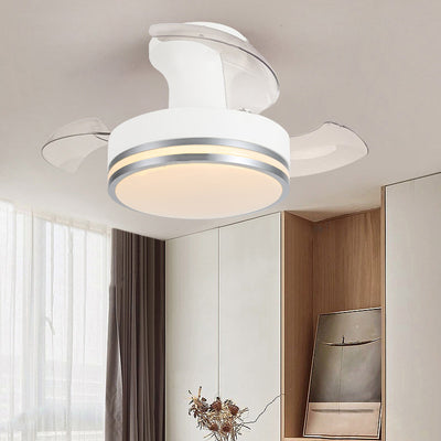 Contemporary Nordic Iron Acrylic ABS Round Stripe LED Semi-Flush Mount Ceiling Fan Light For Living Room