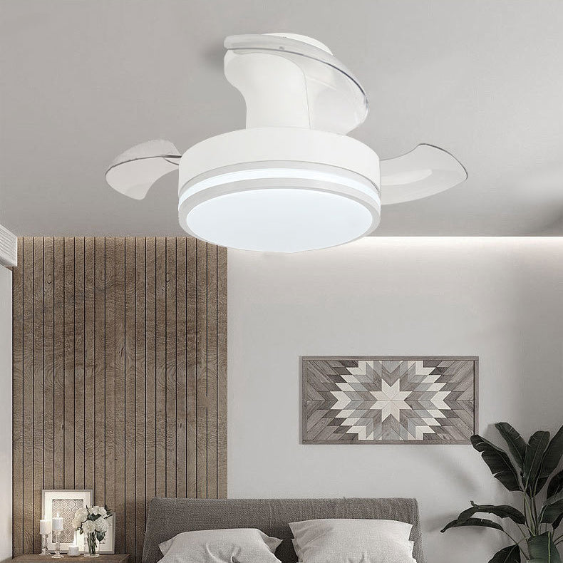 Contemporary Nordic Iron Acrylic ABS Round Stripe LED Semi-Flush Mount Ceiling Fan Light For Living Room