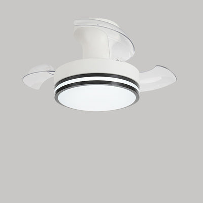 Contemporary Nordic Iron Acrylic ABS Round Stripe LED Semi-Flush Mount Ceiling Fan Light For Living Room